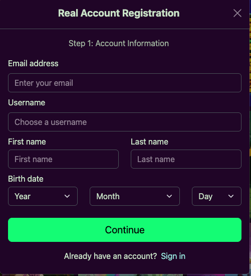 Avantgarde Casino registration desktop banner